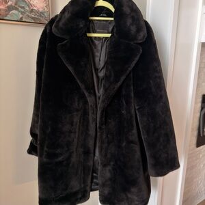 Women's Black Faux Fur Midi Coat